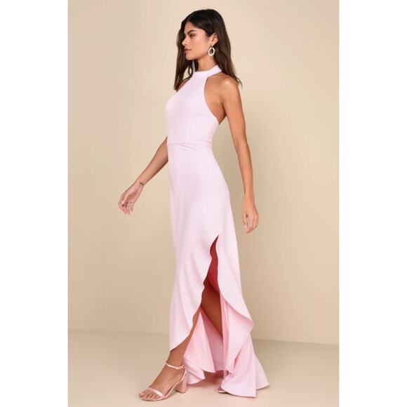 NWT Lulus Majestic Perfection Light Pink Ruffled Halter Maxi Dress Bride Size 2X - Picture 5 of 8